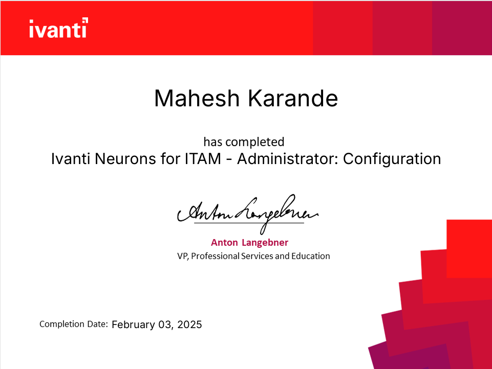 Ivanti Neurons for ITAM Administrator Configuration Certificate